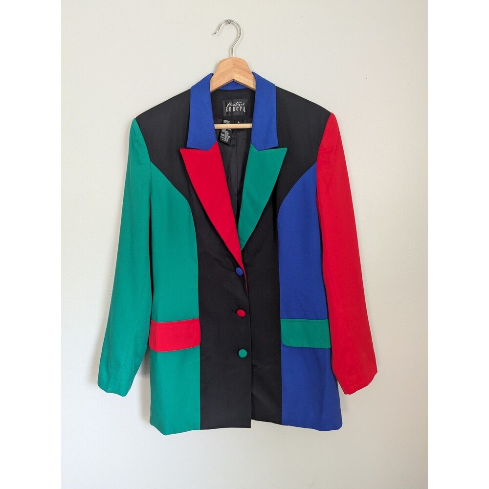 VTG 90s Color Block Blazer Womens S Bold Geometric Art Jacket Memphis New Wave 4